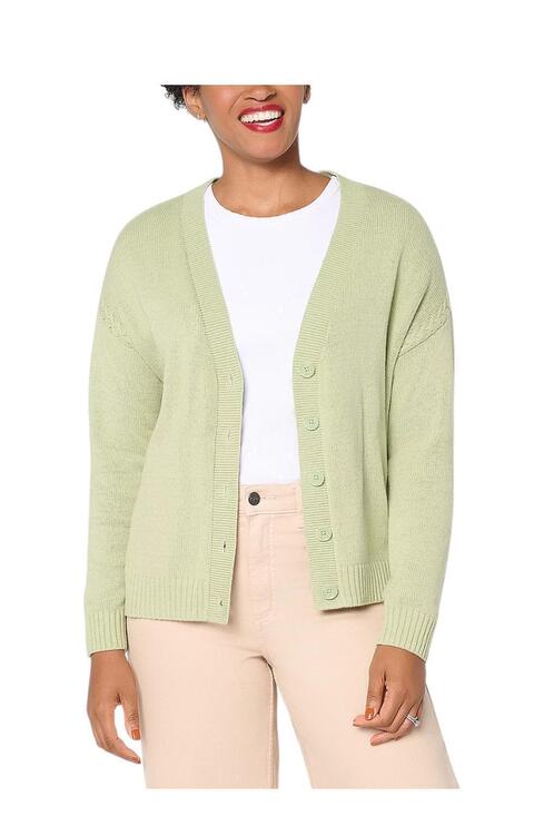 Peace Love World Tops - Peace Love World Women`s Braid Trim Circle Hem Cardigan Green Mist - Regular